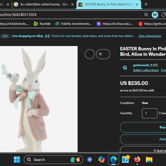 K&K Interiors Velvet Rabbit 21 Inches Tall,  Br1 - Picture 7 of 7